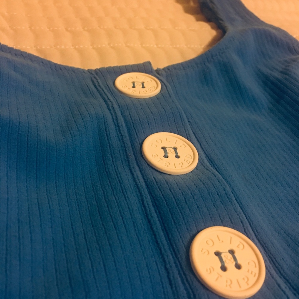 Solid & striped ribbed blue suit